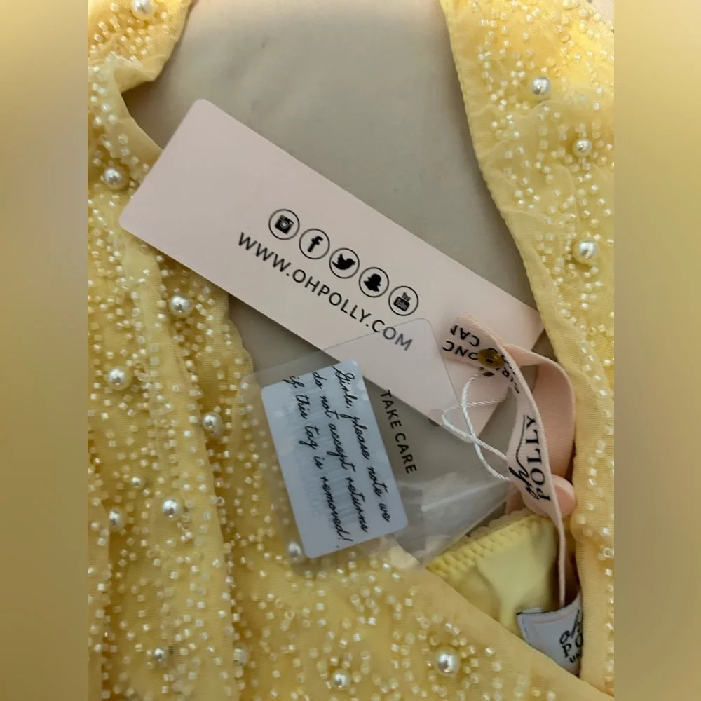 Oh Polly Embellished Cold Shoulder Cut Out Mini Dress In Yellow. UK 10, US 6 - Picture 3 of 9